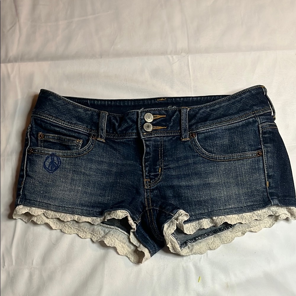 Denim Blue Women's Shorts with Lace Trim